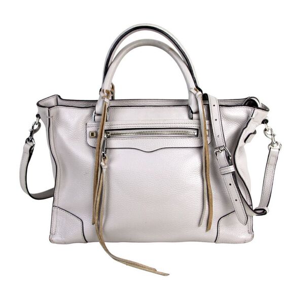 Rebecca Minkoff LIGHT GRAY GENUINE LEATHER SATCHEL SHOULDER BAG X-BODY HANDBAG - Picture 1 of 16